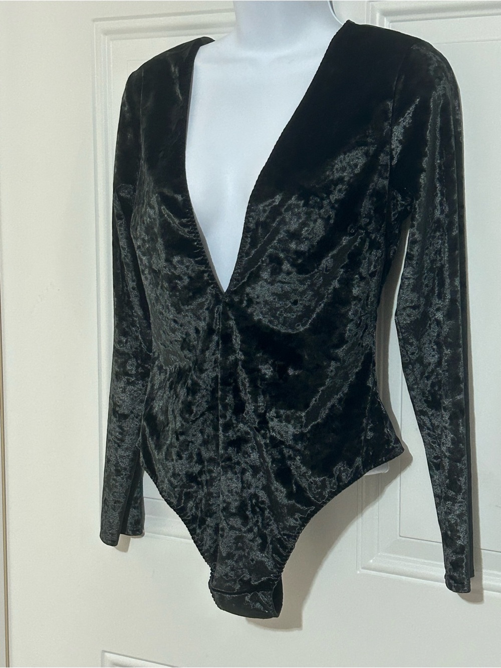 Victoria's Secret Black Velvet Plunge Long Sleeve Bodysuit